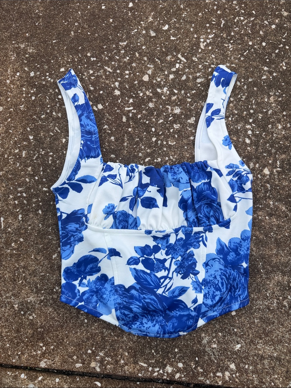 ASOS Blue and White Floral Corset Crop Top. Size 4